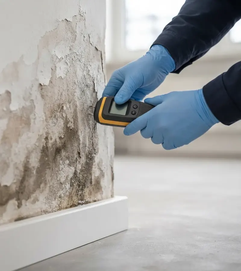 Rising damp and blown plaster at the bottom of a wall in Hull